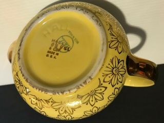 Vintage HALL Canary YELLOW & GOLD Floral 6 Cup Teapot 4