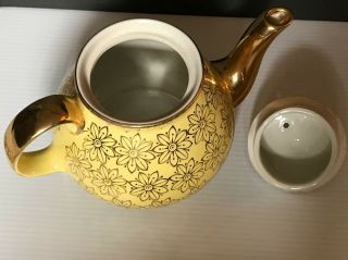 Vintage HALL Canary YELLOW & GOLD Floral 6 Cup Teapot 5