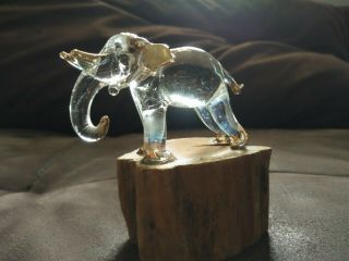 Blowing Glass Art Elephant On Wood Collectibles Figurine Home Decoration