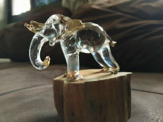 Blowing Glass Art Elephant on Wood Collectibles Figurine Home Decoration 8