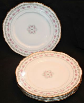 Haviland Double Gold Schleiger 4452 Set Of 4 Salad Plates Pink Roses