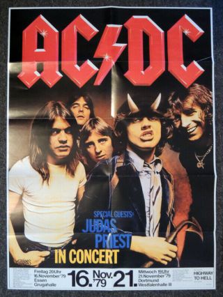 Ac/dc Concert Tour Poster.  Germany 16 & 21 Nov 1979.  Highway To Hell Bon Scott