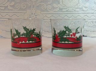 VTG LIBBEY Set of 6 CHRISTMAS Holly and Berries Flared Old Fashioned Glasses 4