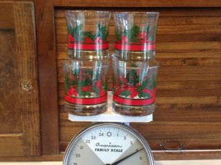 VTG LIBBEY Set of 6 CHRISTMAS Holly and Berries Flared Old Fashioned Glasses 7