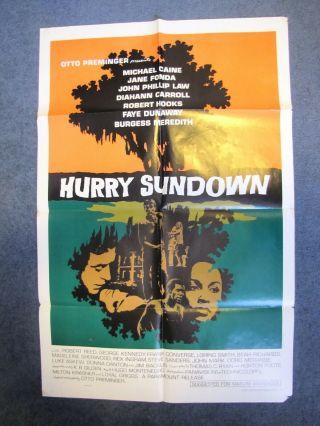 Jane Fonda,  Hurry Sundown (1967) 1 Sheet,  Fine -,  Robert Hooks,  Michael Caine