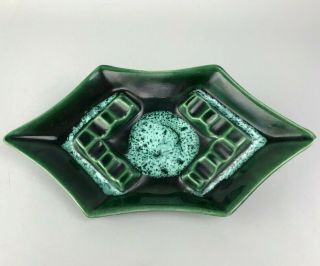 1964 Retro Mid Century Modern Atomic Age Jewel Emerald Green Drip Glaze Ashtray