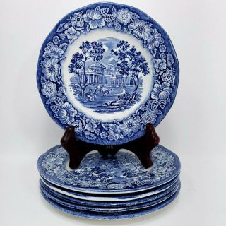 5 " Vintage Staffordshire Liberty Blue Bread & Butter Plate Set Of 6