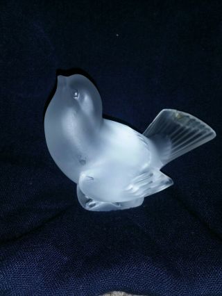 Lalique Crystal Sparrow Head Up Signed