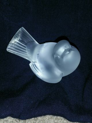Lalique Crystal Sparrow Head Up Signed 4