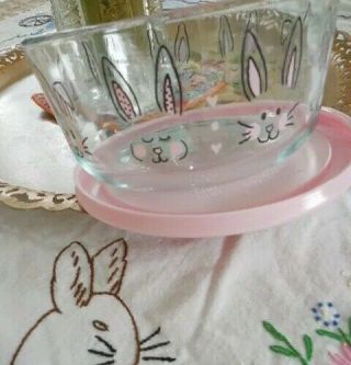 ❤️ Cute Pyrex Bunny Rabbit Cottage Chic Glass Storage Bowl Pink Lid ❤️