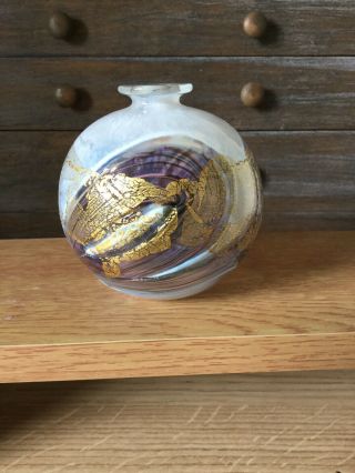 Isle Of Wight Glass - Golden Peacock Pink - Perfume Bottle Base Globe Vase 7cm