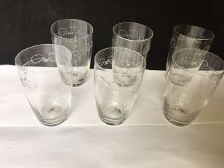 Set Of 6 German Crystal Etched Juice Glasses Scroll Pattern