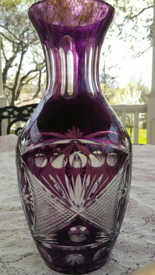 Amethyst Hand Cut - To - Clear Vase 11 " Tall