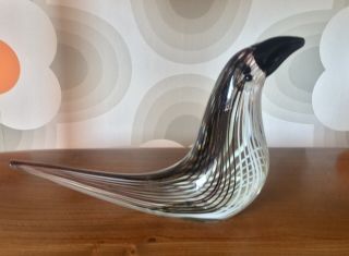 Murano Dino Martens Stylised Black & White Striped Bird Ornament / Paperweight