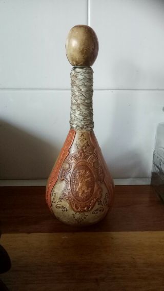 1Duck and 1Lion motif Decanter Antique Leather Wrapped Glass Bottle.  Both $35 4