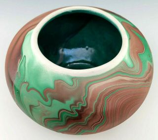 Vintage Central City Colorado Pottery Green Brown Swirled Bowl Vase