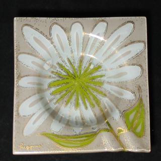 Higgins Fused Glass Floral Ashtray Signed,  5 " Wide,  No Box