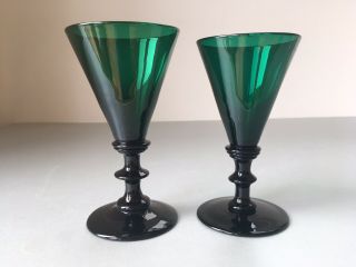 C1830 Antique 19th Century Regency Bristol Green Conical Wine Glasses
