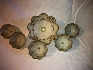 Antique Nippon Hand Painted Footed Bowl Set Gold Flower Pattern