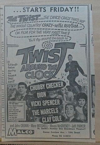 1961 Newspaper Ad For Movie Twist Around The Clock - Chubby Checker,  Dion & More