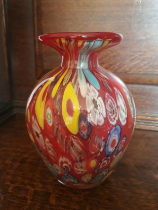 A Fabulous Hand Blown Murano? Millefiori Glass Vase - 12.  5 Cm Tall.  Heavy - 823g