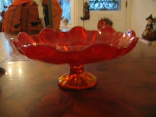 Vintage Viking Amberina Red Orange Glass Footed Pedestal Compote Dish Bowl