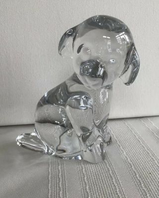 Daum France Crystal Dog Sitting Figurine Signed