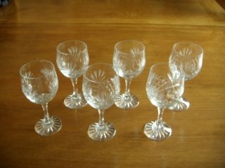 Set Of 6 Cut Glass Stemmed Sherry Or Port Glasses.