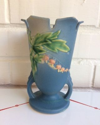 Vintage Roseville Pottery Bleeding Heart Blue Green Pink Vase Usa 964 - 6