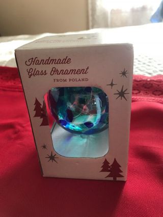 Zorza Mouth Blown Handmade Glass Ornament From Poland Polish 4 " Blues