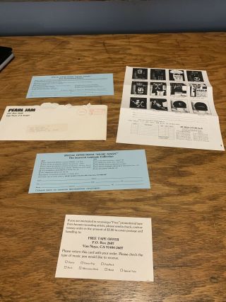 Pearl Jam Fan Club Merchandise Order Sheet 1992