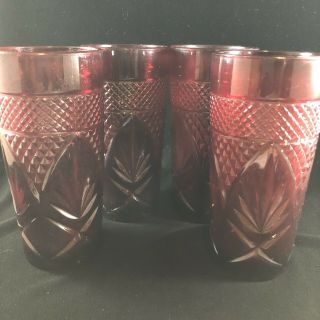 Set Of 4 Vintage Luminarc Arcoroc France Ruby Red Pressed Glass Tumblers