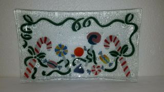 Peggy Karr Fused Art Glass Christmas Candy Dish/tray Signed