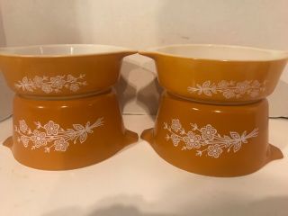 Vintage Pyrex Butterfly Gold Casserole Dishes 2 Each 471 - B,  473 - B