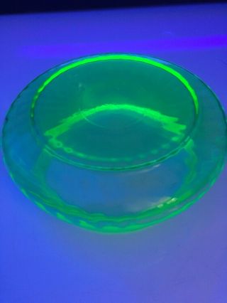 Vintage Uranium Glass Green Vaseline candy dish bowl No Lid Pop Art Deco MCM 3