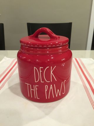 Rae Dunn " Deck The Paws " Red Christmas Canister/cookie Jar By Magenta
