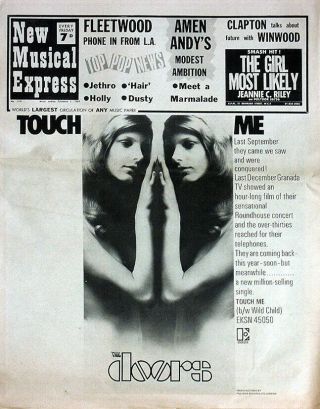 Nme 1 Feb 1969.  The Doors Touch Me Front Cover.  Eric Clapton.  Peter Green