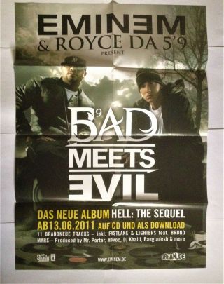 Eminem Bad Meets Evil - Hell 2011 Large German Promo Poster 33 " X 23 " Very Rare