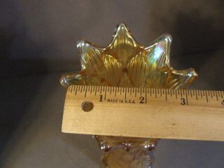 ANTIQUE VINTAGE RIBBED DIAMOND LEAF MARIGOLD CARNIVAL GLASS SWUNG VASE 9 3/4 