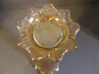 ANTIQUE VINTAGE RIBBED DIAMOND LEAF MARIGOLD CARNIVAL GLASS SWUNG VASE 9 3/4 