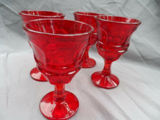 4 Fostoria Ruby Red Argus Wine Glasses Stem 2770 American Pressed Glass 4 7/8 "