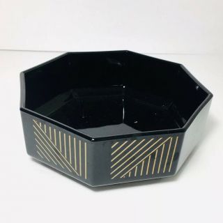 Arcopal Arcoroc France Octime Black & Gold Stripe Octagon Soup Bowl Vintage