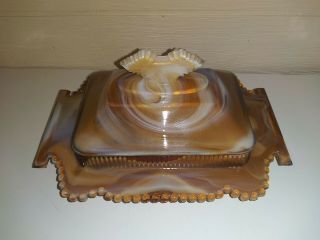 Caramel Slag Glass Covered Box Ver Unique