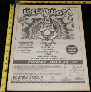 Lollapalooza 1995 Nyc Concert Ad Mini Poster Sonic Youth Hole Sinead Beck
