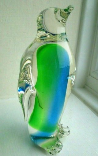 Murano Art - Glass Penguin Figurine Green Blue Clear 5.  75 " / 14.  5 Cm Tall 500 Gram