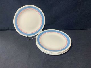 Corelle Colonial Blue Bread & Butter Plates 6 3/4 Blue Band Pink Stripe Set Of 8