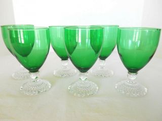 6 Anchor Hocking Green Bubble Boopie Water Goblet Glasses W/clear Base