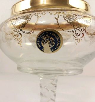 Venetian Murano Art Glass Footed Gold Gilt Trim Candy Jar Apothecary Italy 6