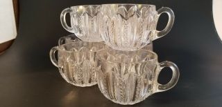 Antique Duncan & Miller Co.  Clear Pressed Glass Punch Bowl Cups Mardi Gras 6