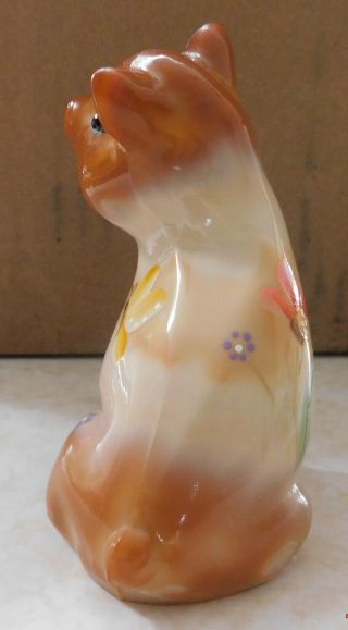 FENTON Hand Painted SLAG GLASS PIG With Flowers Signed By Artist. 4